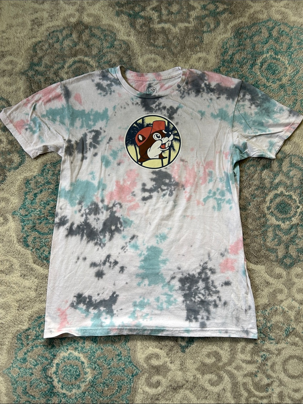 Tie-Dye Graphic Short Sleeve Tee - Pastel Pink, Teal & Gray